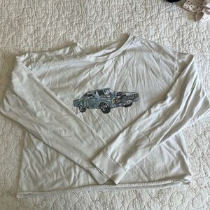Brandy Melville White Long Sleeve Tee with Car Graphic